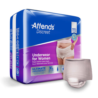 Attends® Discreet Female Adult Absorbent Underwear Pull On with Tear Away Seams X-Large Disposable Heavy Absorbency (1039112_CS)
