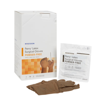 McKesson Perry® Surgical Glove Size 8.5 Sterile Latex Standard Cuff Length Smooth Brown Not Chemo Approved (1044733_BX)