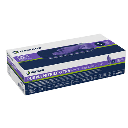 Purple Nitrile-Xtra™ Exam Glove Small NonSterile Nitrile Extended Cuff Length Textured Fingertips Purple Chemo Tested (365065_CS)