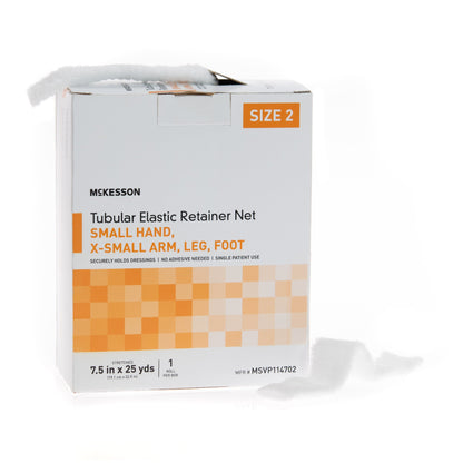 McKesson Elastic Net Retainer Dressing Tubular Elastic 7-1/2 Inch X 25 Yard (19.1 cm X 22.9 m) Size 2 White Small Hand / X-Small Arm / Leg / Foot NonSterile (1113346_BX)