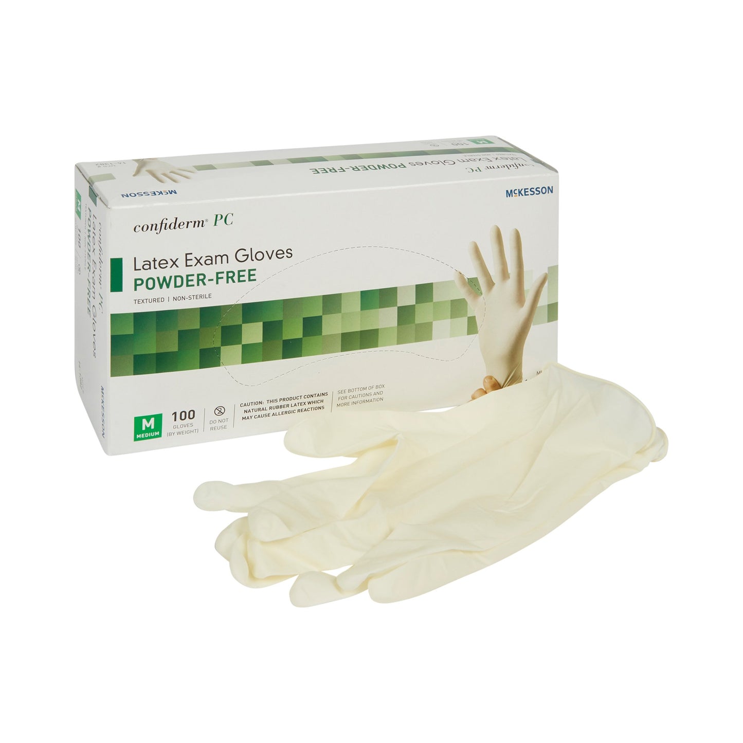 McKesson Confiderm® Exam Glove Medium NonSterile Latex Standard Cuff Length Fully Textured Ivory Not Rated (921598_CS)