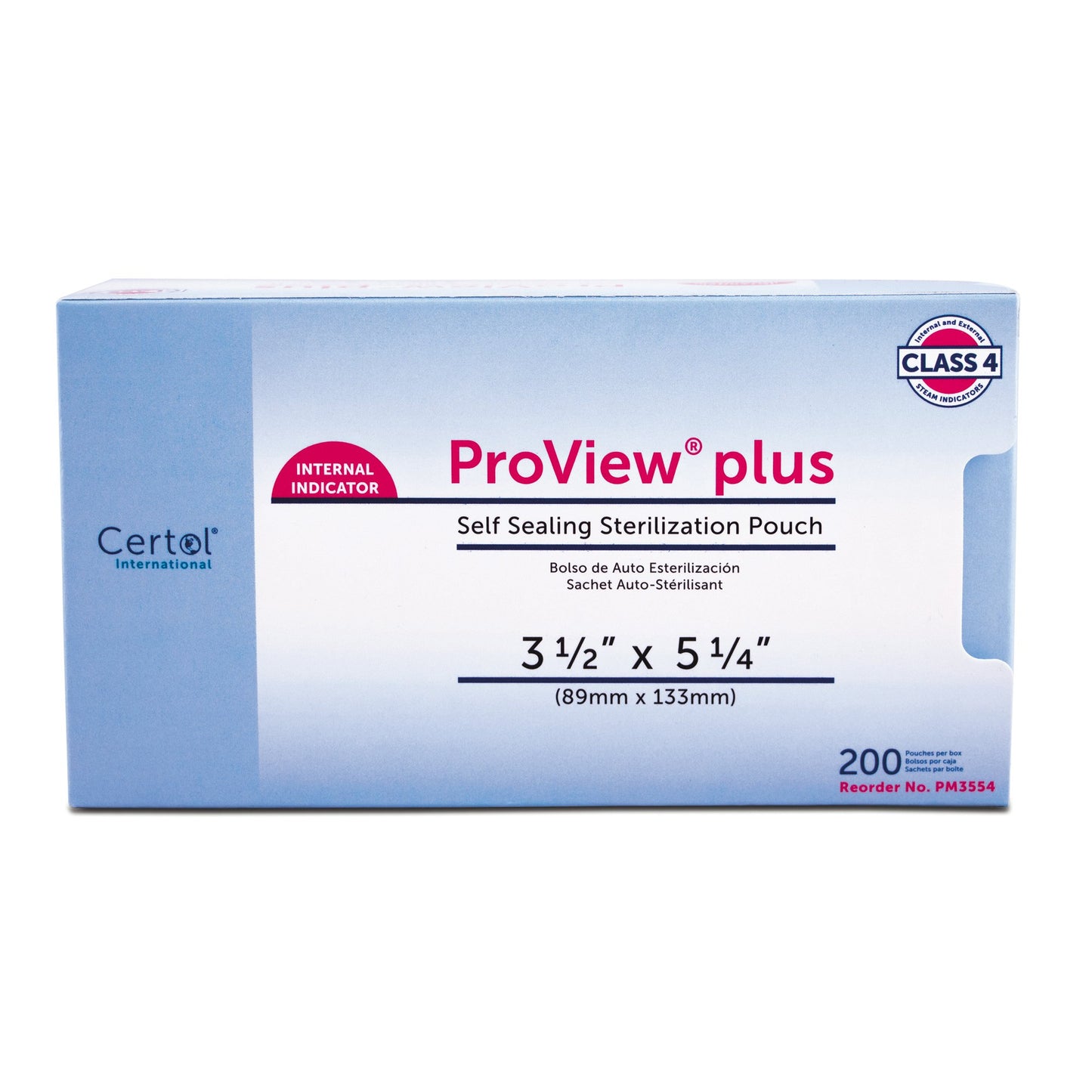 ProView® plus Sterilization Pouch Gas / Steam / Chemical Vapor 3-1/2 X 5-1/4 Inch Transparent / Blue Self Seal Paper / Film (379687_CS)