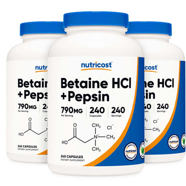 nutricost® Dietary Supplement Betaine HCl / Pepsin 790 mg Strength Capsule 240 Per Bottle (1270261_BT)