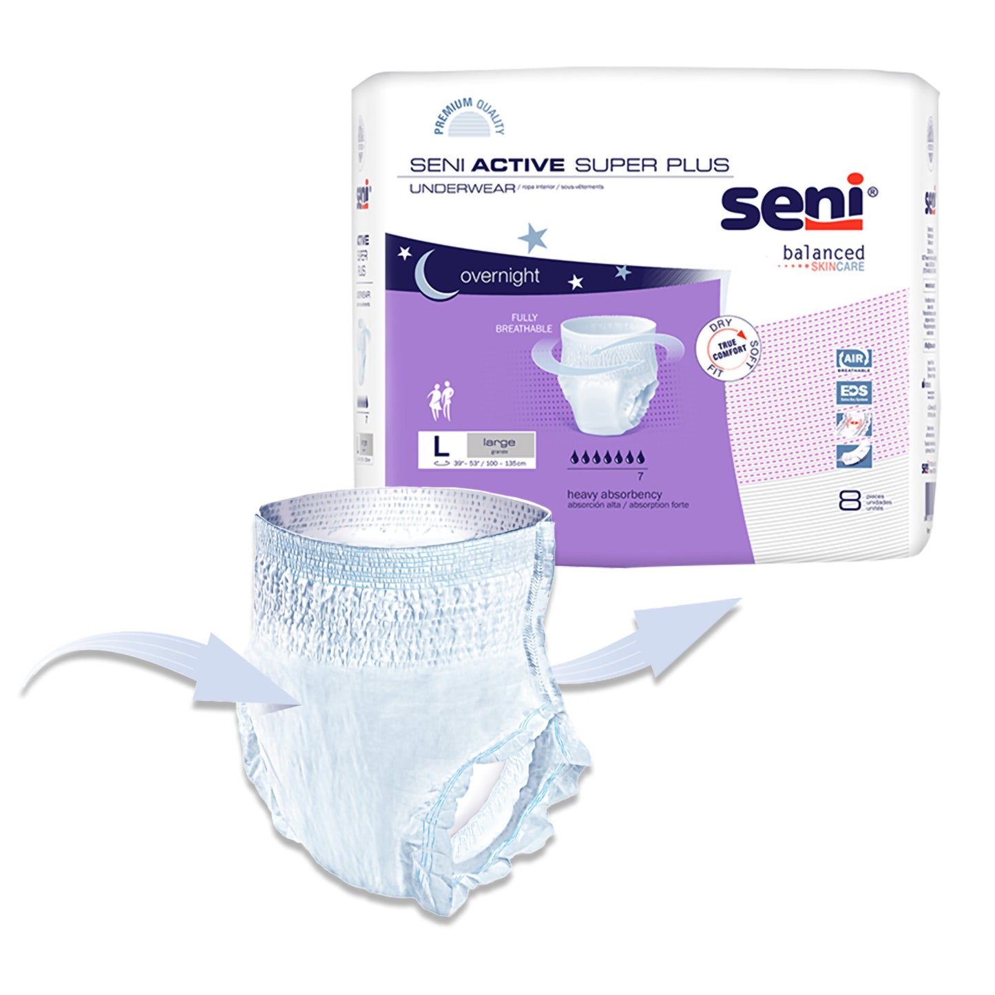 Seni® Active Super Plus Unisex Adult Absorbent Underwear Pull On with Tear Away Seams Large Disposable Heavy Absorbency (1163817_PK)