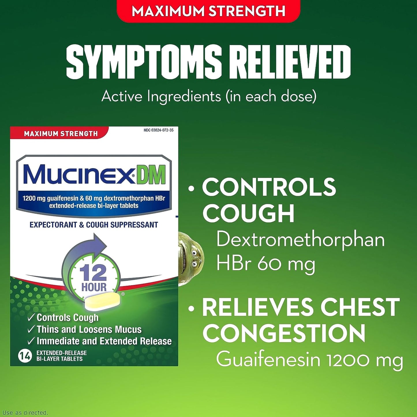 Mucinex® DM Cold and Cough Relief 1,200 mg - 60 mg Strength Tablet 14 per Box (718857_BX)