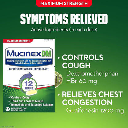 Mucinex® DM Cold and Cough Relief 1,200 mg - 60 mg Strength Tablet 14 per Box (718857_BX)