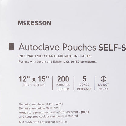 McKesson Sterilization Pouch Ethylene Oxide (EO) Gas / Steam 12 X 15 Inch Transparent Blue / White Self Seal Paper / Film (960947_CS)