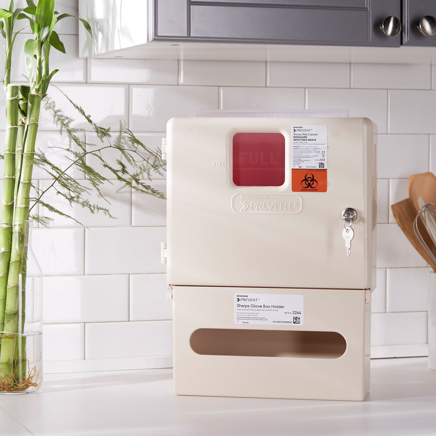 McKesson Prevent® Sharps Container Cabinet / Wall Enclosure with Glove Box Polypropylene Wall Mount Locking (855131_EA)