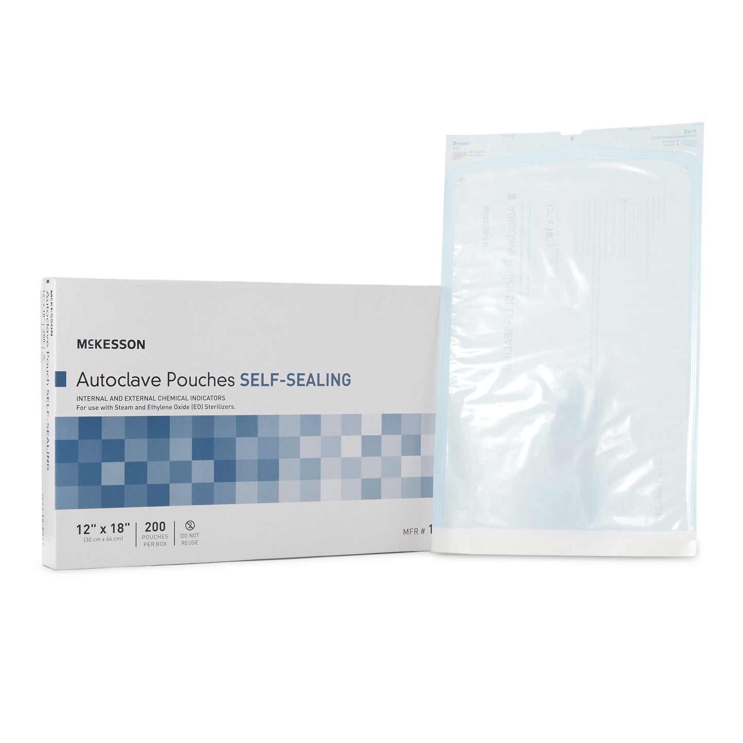 McKesson Sterilization Pouch Ethylene Oxide (EO) Gas / Steam 12 X 18 Inch Transparent Blue / White Self Seal Paper / Film (960948_CS)