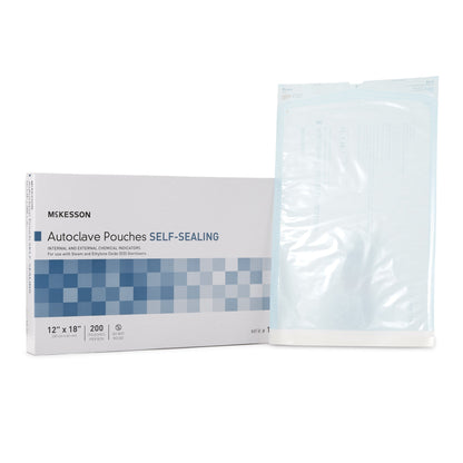 McKesson Sterilization Pouch Ethylene Oxide (EO) Gas / Steam 12 X 18 Inch Transparent Blue / White Self Seal Paper / Film (960948_BX)