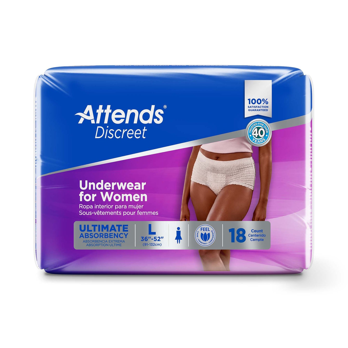 Attends® Discreet Female Adult Absorbent Underwear Pull On with Tear Away Seams Large Disposable Heavy Absorbency (1039111_BG)