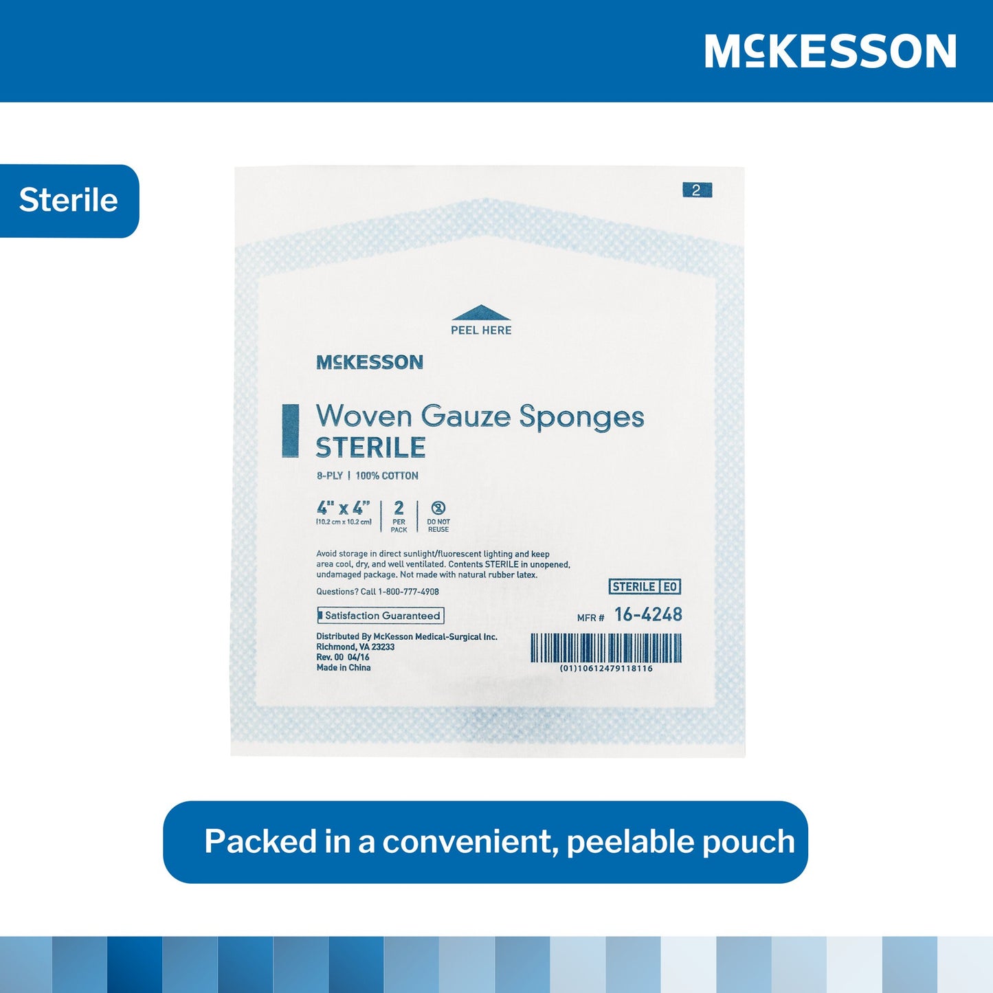 McKesson Gauze Sponge 4 X 4 Inch 8-Ply Sterile 2 per Pack (762704_CS)