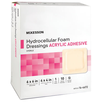 McKesson Foam Dressing 6 X 6 Inch With Border Film Backing Acrylic Adhesive Square Sterile (1138299_CS)