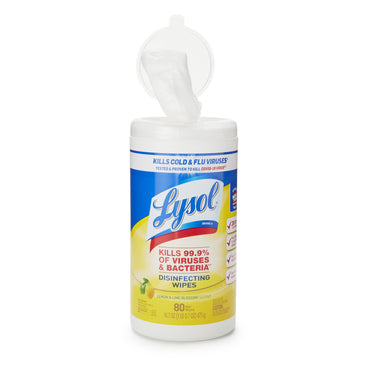 Lysol® Surface Disinfectant Cleaner Manual Pull Wipe 80 Count Canister Lemon Lime Blossom Scent NonSterile (1252369_CT)