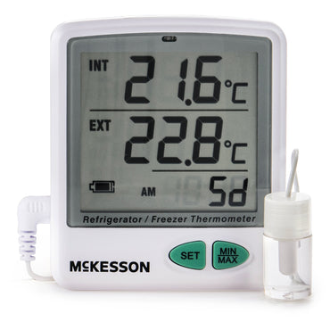 McKesson Datalogging Refrigerator / Freezer Thermometer with Alarm Fahrenheit / Celsius -50° to +158°F (-50° to +70°C) Flip-out Stand Battery Operated (1074443_EA)