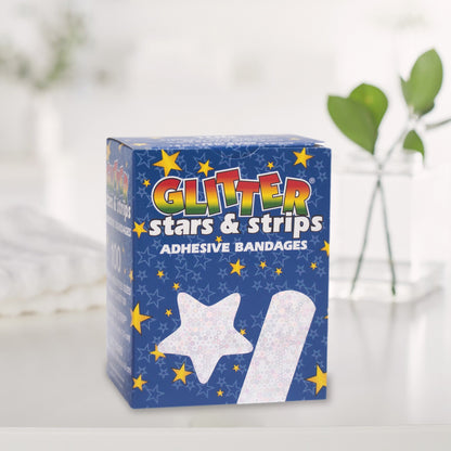 Glitter™ Stat Strip® Adhesive Strip 3/4 X 3 Inch Plastic Rectangle Kid Design (Glitter Stars and Stripes) Sterile (424960_BX)