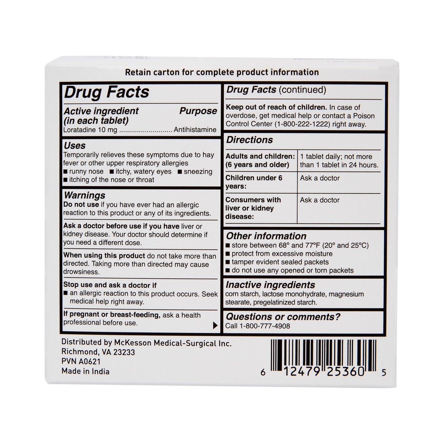 McKesson Allergy Relief 10 mg Strength Tablet 1 per Packet (1111728_BX)