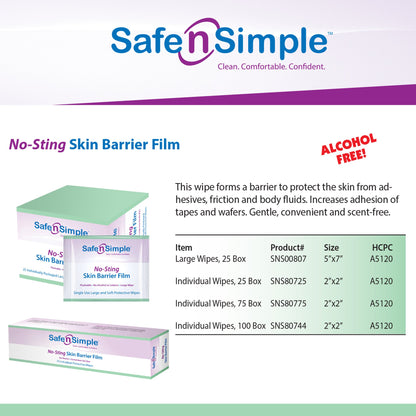 Safe N Simple™ No-Sting Skin Barrier Wipe 60% / 20% Strength Purified Water / Polyvinylpyrrolidone / Glycerin / Propylene Glycol Individual Packet Sterile (869585_EA)