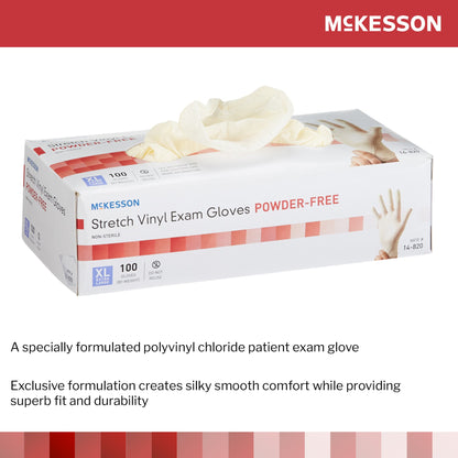 McKesson Exam Glove X-Large NonSterile Stretch Vinyl Standard Cuff Length Smooth Ivory Not Rated (409745_CS)