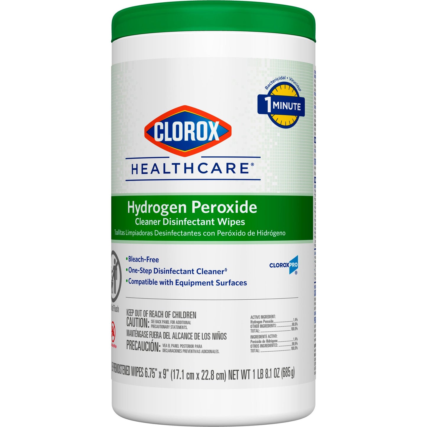 Clorox Healthcare® Surface Disinfectant Cleaner Premoistened Hydrogen Peroxide Based Manual Pull Wipe 95 Count Canister Unscented NonSterile (800191_CS)