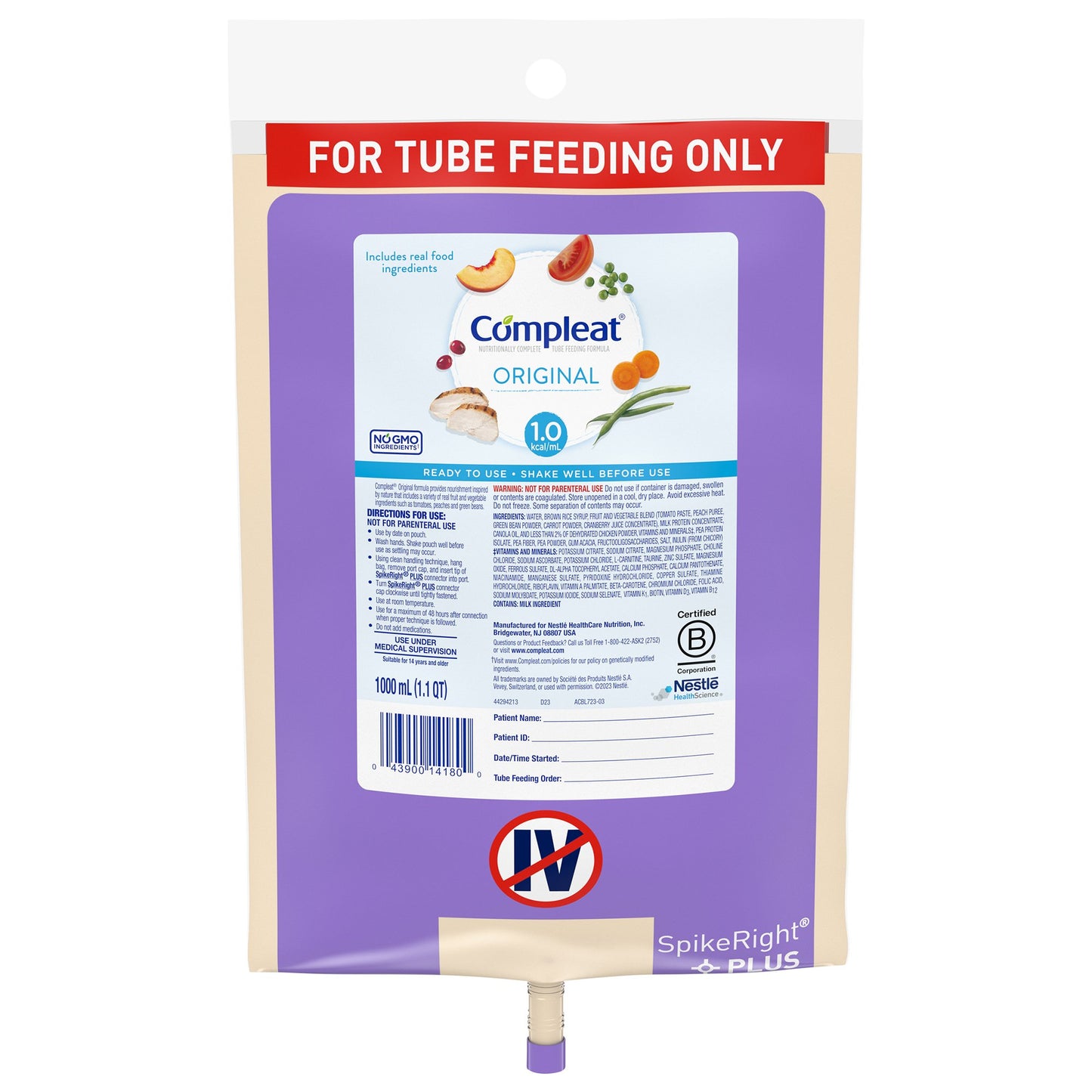 Compleat® Original Tube Feeding Formula Unflavored Liquid 1000 mL Ready to Hang Prefilled Container (693711_CS)