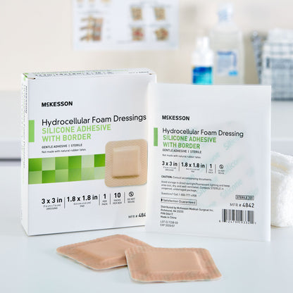 McKesson Foam Dressing 3 X 3 Inch With Border Film Backing Silicone Gel Adhesive Square Sterile (886431_CS)