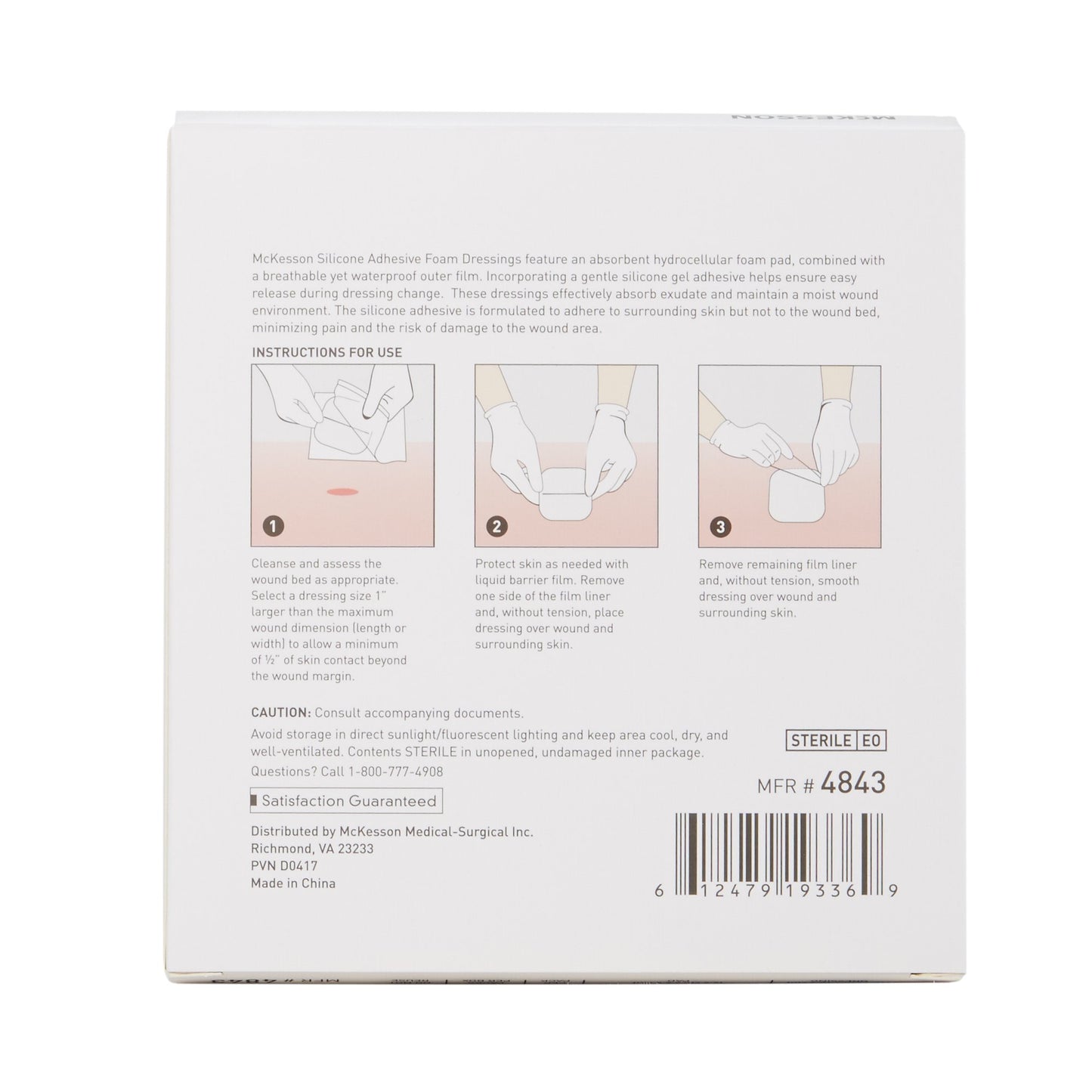 McKesson Foam Dressing 4 X 4 Inch With Border Film Backing Silicone Gel Adhesive Square Sterile (886432_CS)