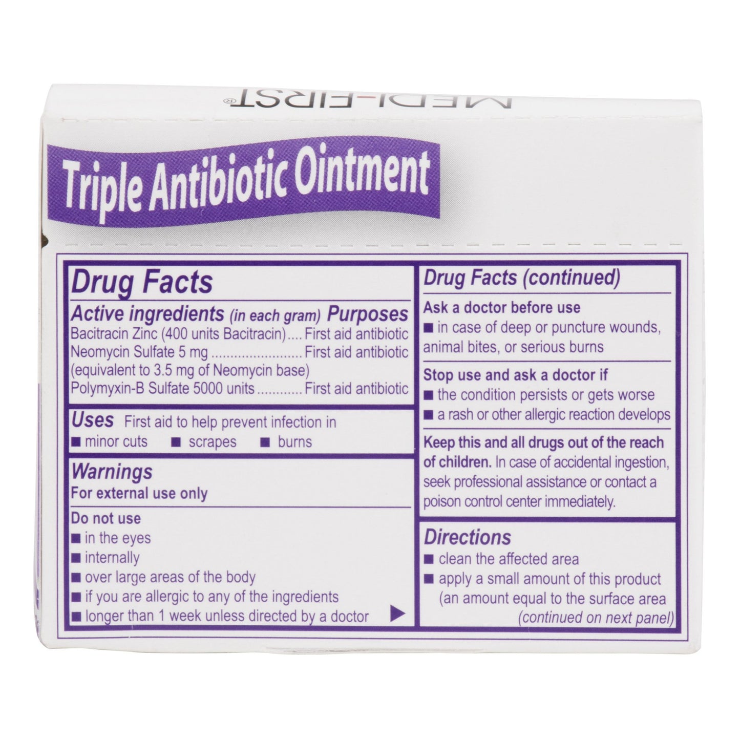 Medi-First® First Aid Antibiotic Bacitracin / Neomycin / Polymyxin B Ointment 0.5 Gram Individual Packet (337028_CS)