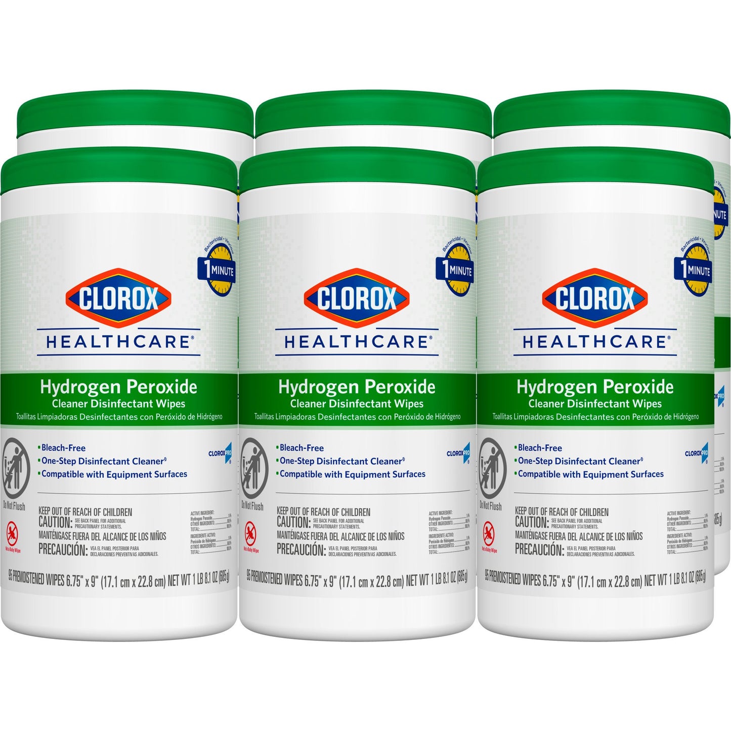 Clorox Healthcare® Surface Disinfectant Cleaner Premoistened Hydrogen Peroxide Based Manual Pull Wipe 95 Count Canister Unscented NonSterile (800191_CS)