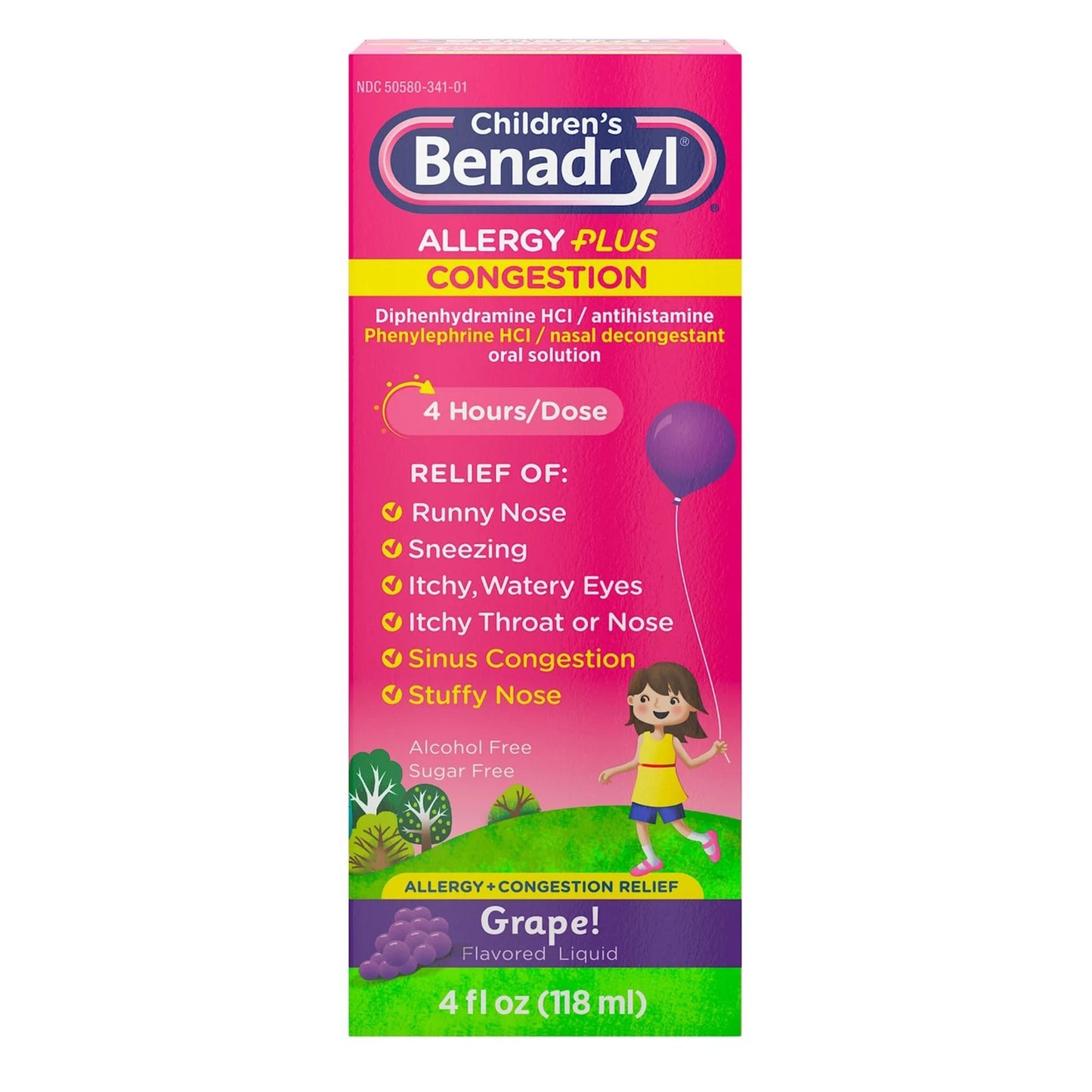 Children’s BENADRYL® Allergy Plus Congestion Children's Allergy Relief 12.5 mg - 5 mg Strength Liquid 4 oz. (1252651_EA)