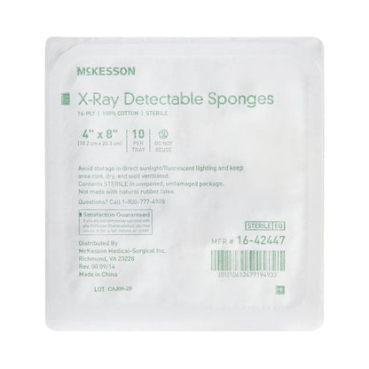 McKesson Gauze Sponge 4 X 8 Inch 16-Ply Sterile X-Ray Detectable 10 per Tray (944343_CS)