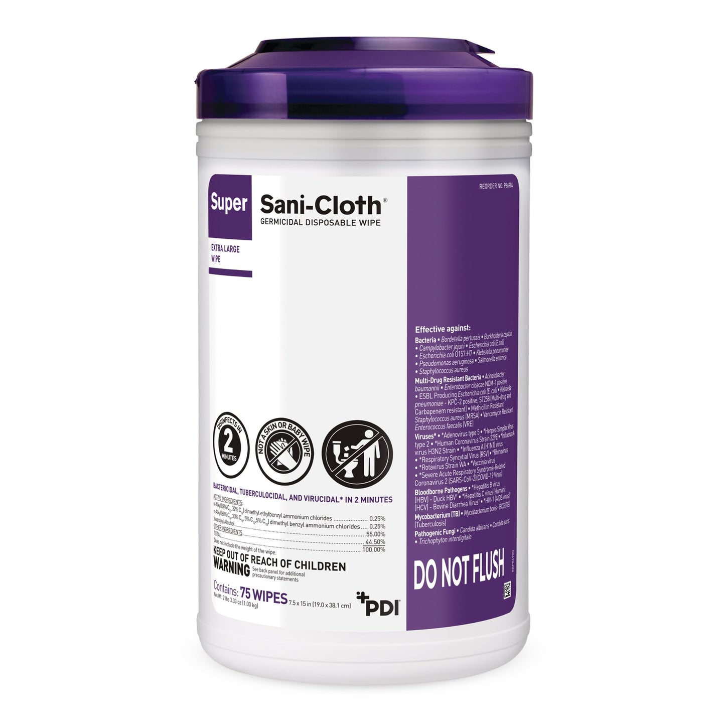 Super Sani-Cloth® Surface Disinfectant Cleaner Premoistened Germicidal Manual Pull Wipe 75 Count Canister Alcohol Scent NonSterile (1207552_CS)