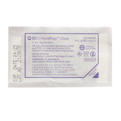 ChloraPrep™ Clear Skin Prep Solution 1 mL Foam Applicator 2% / 70% Strength CHG (Chlorhexidine Gluconate) / Isopropyl Alcohol Sterile (1151673_CS)