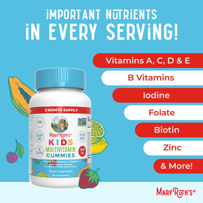 Mary Ruth's® Kids Multivitamin Dietary Supplement Vitamin A / C / D / E 390 mcg - 10 mg - 3 mcg - 4 mg Strength Gummie 60 Per Bottle Fruit Flavor (1271760_EA)