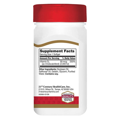 21st Century® Vitamin Supplement Vitamin D 2,000 IU Strength Tablet 110 per Bottle (852701_BT)