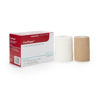 FlexPress2™ 2 Layer Compression Bandage System 4 Inch X 7-1/10 Yard / 4 Inch X 8-9/10 Yard Self-Adherent Closure Tan / White NonSterile Standard Compression (1178931_EA)