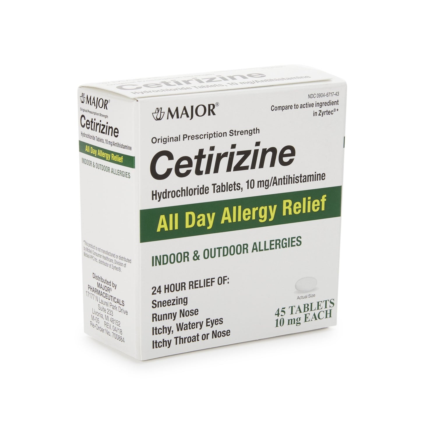 Major® Cetirizine HCl 10 mg Tablet 45 Tablets (1124063_BT)
