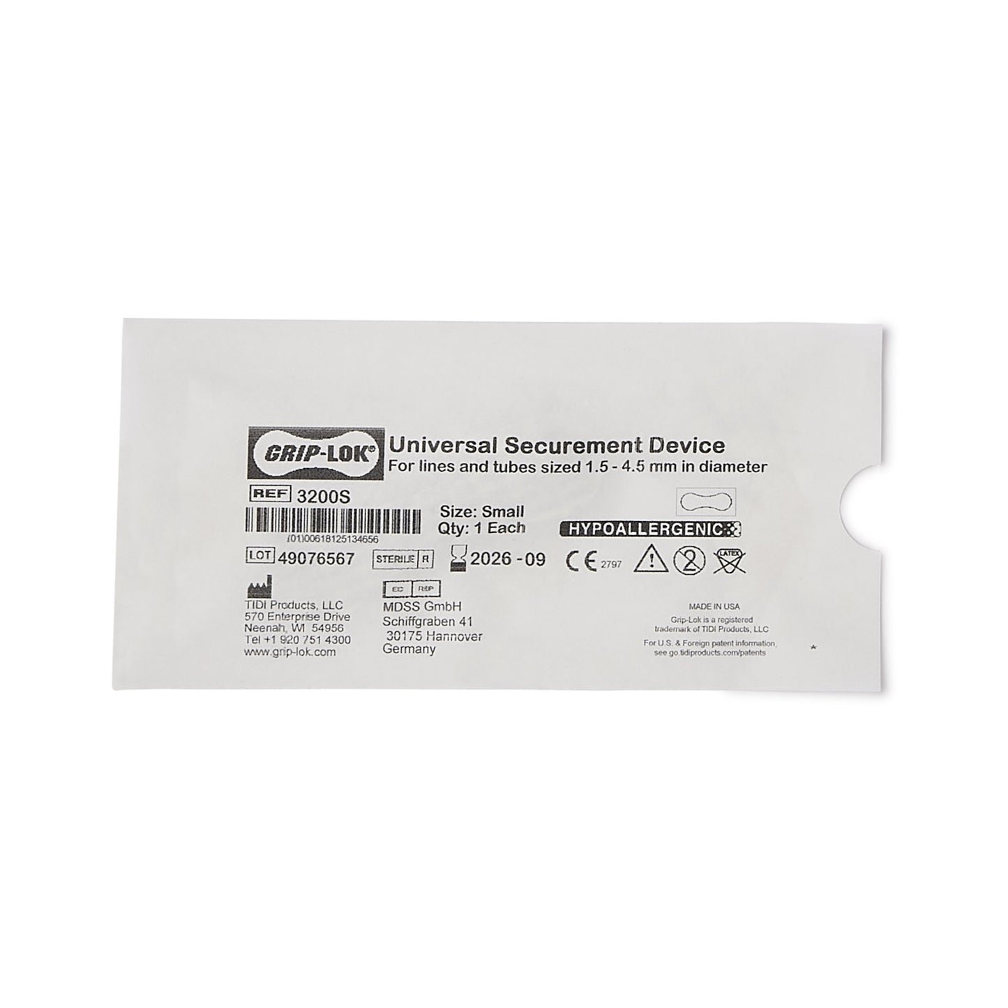 Grip-Lok® Foley Catheter / Line Securement Device Small, 3 Inch Length, Sterile (1003991_EA)