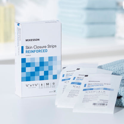 McKesson Skin Closure Strip 1/4 X 1-1/2 Inch Nonwoven Material Reinforced Strip White (876307_PK)