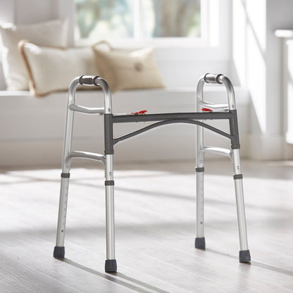 McKesson Dual Release Folding Walker Adjustable Height Aluminum Frame 350 lbs. Weight Capacity 25 to 32 Inch Height (1065260_CS)