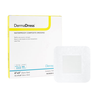 DermaDress™ Composite Dressing 6 X 6 Inch Square Sterile Waterproof Film Backing (727077_BX)