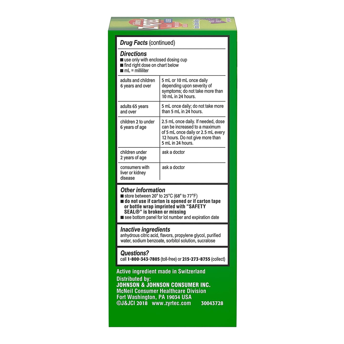 Zyrtec® Children's Allergy Relief 1 mg / 1 mL Strength Solution 4 oz. (1228838_EA)