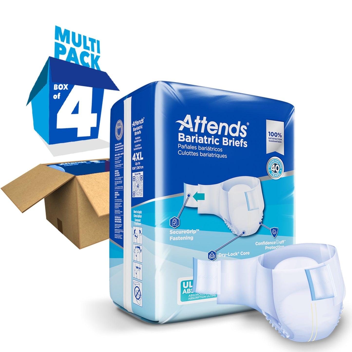 Attends® Bariatric Unisex Adult Incontinence Brief 4X-Large Disposable Heavy Absorbency (955308_BG)