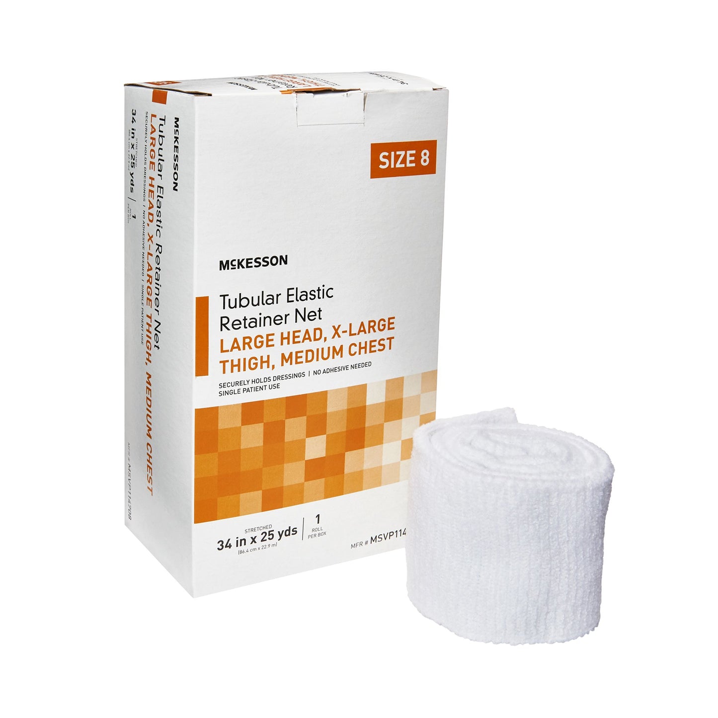 McKesson Elastic Net Retainer Dressing Tubular Elastic 34 Inch X 25 Yard (86.4 cm X 22.9 m) Size 8 White Large Head / X-Large Thigh / Medium Chest NonSterile (1113352_CS)