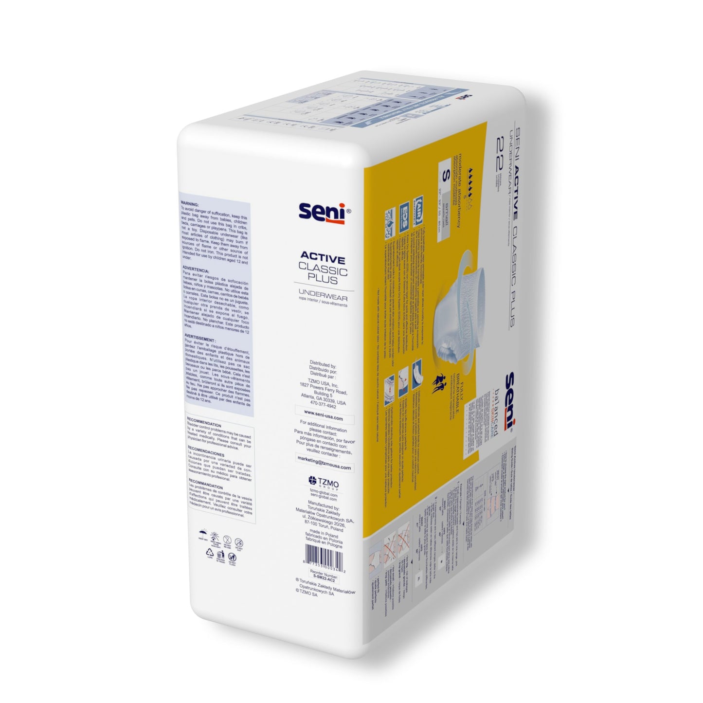 Seni® Active Classic Plus Unisex Adult Absorbent Underwear Pull On with Tear Away Seams Small Disposable Moderate Absorbency (1163844_PK)