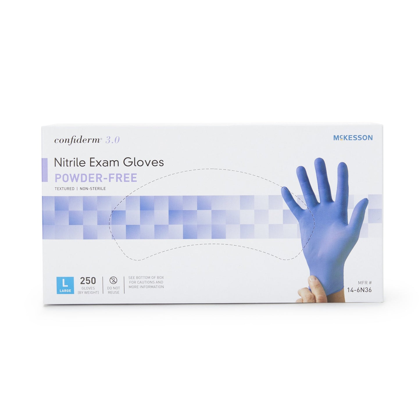 McKesson Confiderm® 3.0 Exam Glove Large NonSterile Nitrile Standard Cuff Length Textured Fingertips Blue Not Rated (957803_BX)