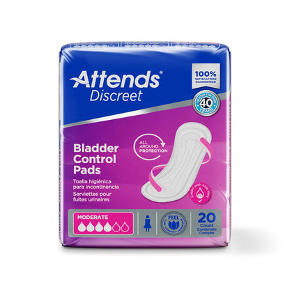 Attends® Discreet Bladder Control Pad 10-1/2 Inch Length Moderate Absorbency Polymer Core One Size Fits Most (1039118_BG)