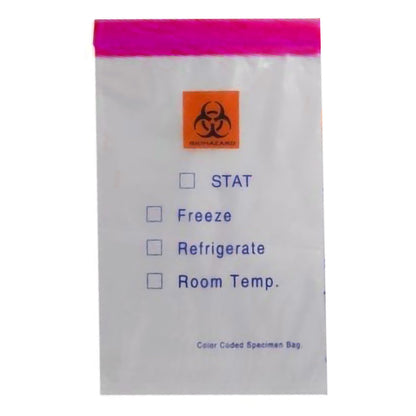 Color Coded Top Specimen Transport Bag with Document Pouch 6 X 9 Inch Zip Closure STAT / Biohazard Symbol / Storage Instructions NonSterile (459852_PK)
