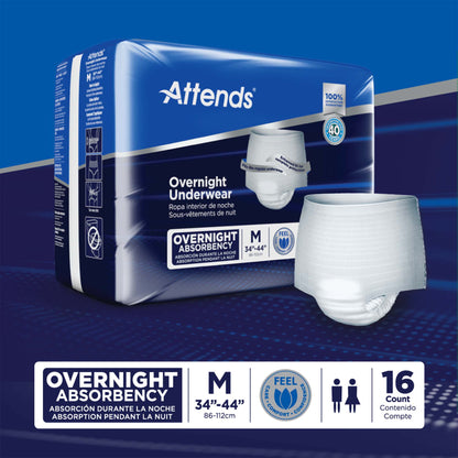 Attends® Overnight Unisex Adult Absorbent Underwear Pull On with Tear Away Seams Medium Disposable Heavy Absorbency (830766_CS)