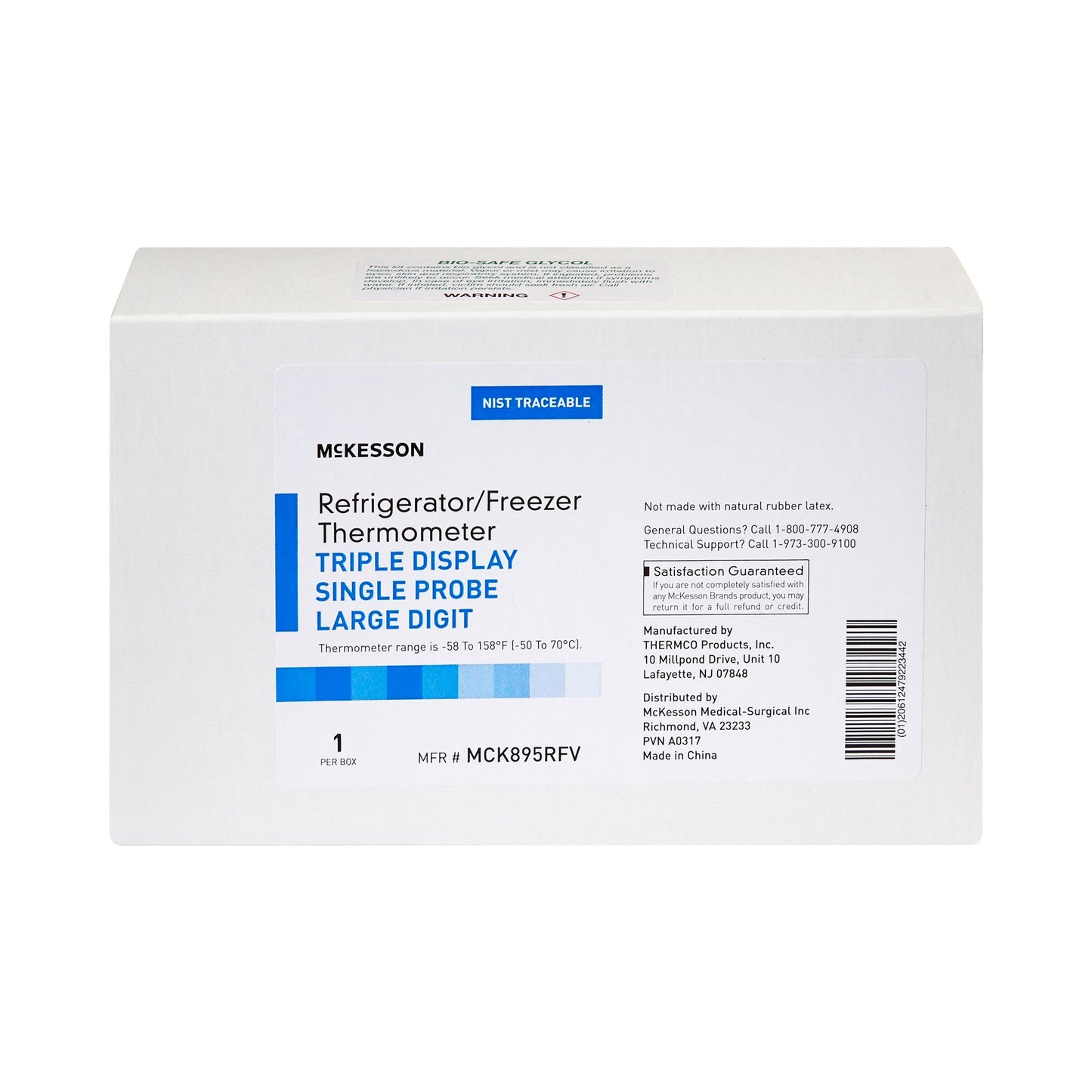 McKesson Digital Refrigerator / Freezer Thermometer with Alarm Fahrenheit / Celsius -58° to +158°F (-50° to +70°C) Glycol Bottle Probe / Internal Sensor Multiple Mounting Options Battery Operated (1074440_EA)